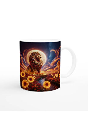 Aslan Burcu Baskılı Kahve Kupası - Ay ışığında Zodyak Bahçesi Vs2