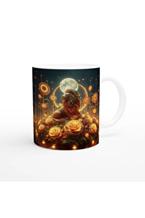 Aslan Burcu Baskılı Kahve Kupası - Ay ışığında Zodyak Bahçesi Vs3