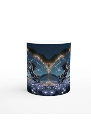 Yay Burcu Baskılı Kahve Kupası - Ay ışığında Zodyak Bahçesi Vs2