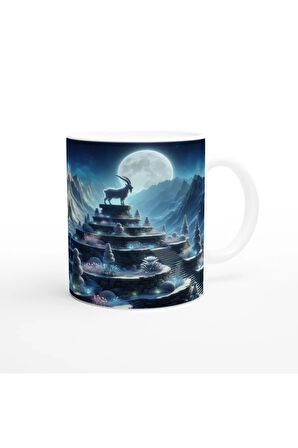 Oğlak Burcu Baskılı Kahve Kupası - Ay ışığında Zodyak Bahçesi Vs4