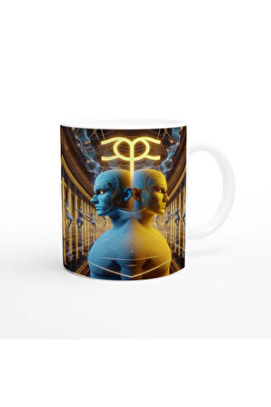 İkizler Burcu Baskılı Kahve Kupası - Zodyak Maskeli Balo Vs1