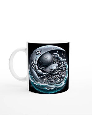 Yengeç Burcu Baskılı Kahve Kupası - Zamanın Çarkları Astroloji Mekanizması Vs2