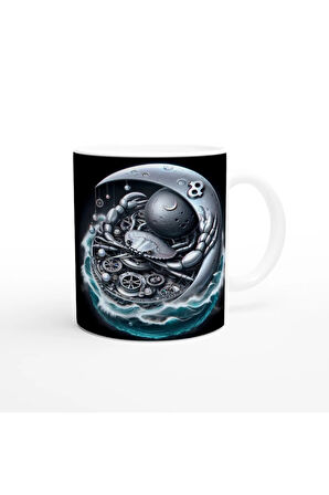 Yengeç Burcu Baskılı Kahve Kupası - Zamanın Çarkları Astroloji Mekanizması Vs2