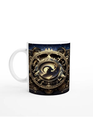 Oğlak Burcu Baskılı Kahve Kupası - Zamanın Çarkları Astroloji Mekanizması Vs2