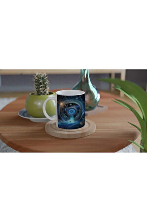 Kova Burcu Baskılı Kahve Kupası - Zamanın Çarkları Astroloji Mekanizması Vs3