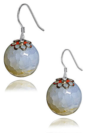 Sertifikalı Damarlı Gri - Turuncu Akik Taşı Doğal Taş Küpe