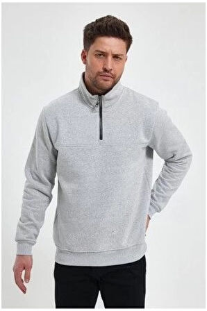 Yarım Fermuarlı Yakalı Basic SweatShirt