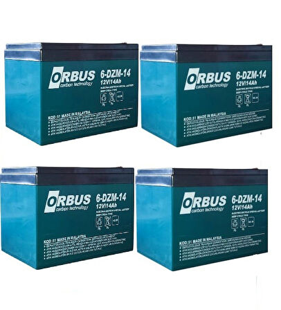 ORBUS 12V 14Amper (12v 14Ah) 4'LÜ PAKET Deep Cycle - Derin Döngülü Elekrikli Bisiklet AKÜ (E-Bike) Aküsü Ebatlar: 150x97x95 