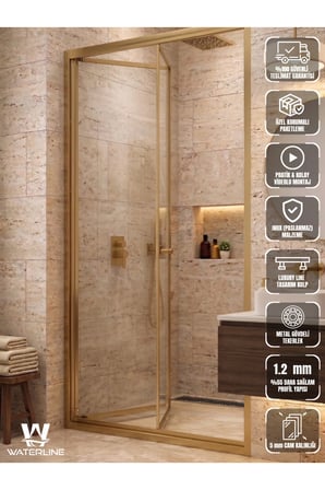 Ön Cephe Katlanır Akordiyon Kapı Gold Profil 4mm Temperli Cam H190