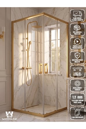 Kare Gold Profil 5 mm Temper Camlı H190 cm