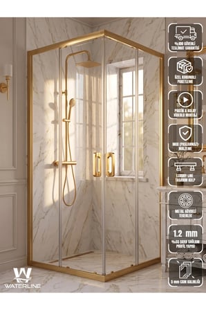 Kare Gold Profil 5 mm Temper Camlı H190 cm