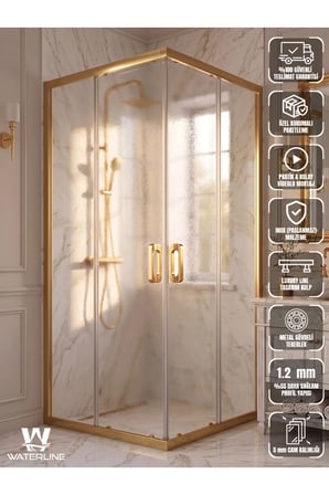 Kare Gold Profil Buzlu 5 mm Temperli Cam H190 cm