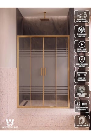 Ön Cephe 2 Sabit 2 Kayar Gold Profil Wt-1024 Desen 5 mm Temperli Cam H190 cm