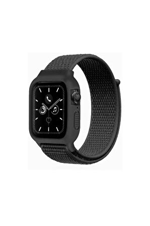 Apple Watch 40 mm Hasırlı Cırtcırtlı Kasalı Kordon 2/3/4/5/6/7/8 Azn-Kasalı