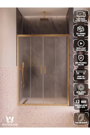 Ön cephe 2 Sabit 2 Kayar Gold Profil Buzlu 5 mm Temperli Cam H190 cm