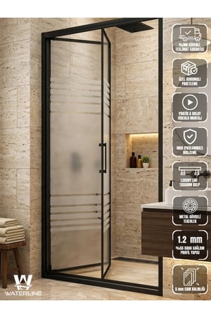 Ön Cephe Katlanır Akordiyon Kapı Siyah Profil Wt-1024 Desen 4mm Temperli Cam H190