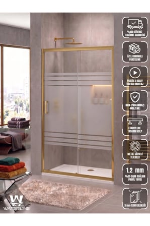 Ön Cephe 1 Sabit 1 Kayar Gold Profil Wt-1024 Desen 5 mm Temperli Cam H190 cm