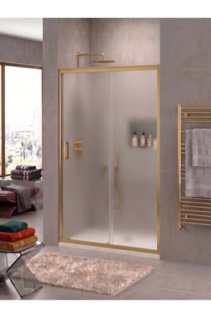 Ön cephe 1 Sabit 1 Kayar Gold Profil Buzlu 5 mm Temperli Cam H190 cm