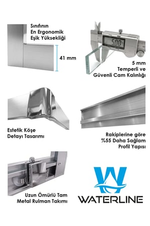 Ön cephe 1 Sabit 1 Kayar Gold Profil 5 mm Temperli Cam H190 cm
