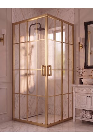 Kare Gold Profil Karolaj Desen Ortası Buzlu 5 mm Temperli Cam H190 cm