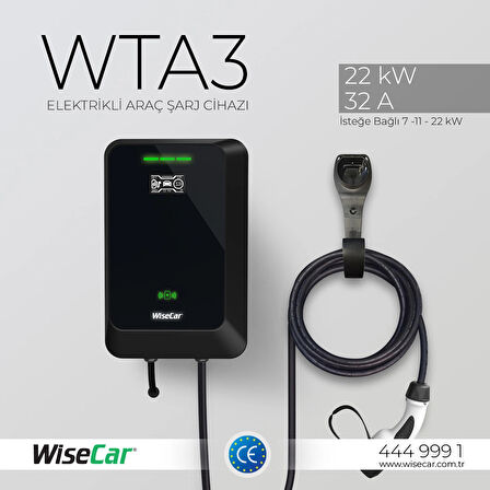 WiseCar WTA - Yapay Zeka Destekli Akıllı Elektrikli Araç Şarj Cihazı | 22 kW | Mobil Uygulama & WiseCar AI