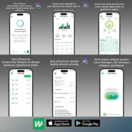 WiseCar WTA - Yapay Zeka Destekli Akıllı Elektrikli Araç Şarj Cihazı | 22 kW | Mobil Uygulama & WiseCar AI