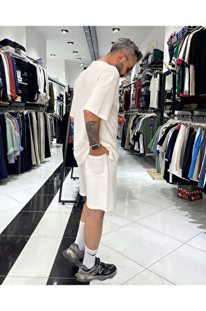Waffle Kumaş Oversize Erkek T-Shirt & Şort İkili Takım