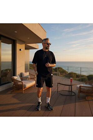 Waffle Kumaş Oversize Erkek T-Shirt & Şort İkili Takım