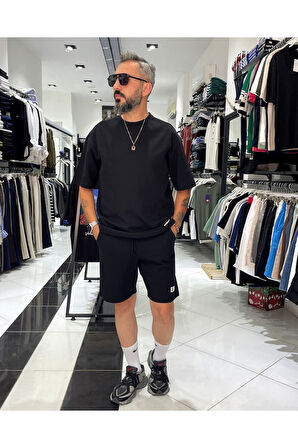 Waffle Kumaş Oversize Erkek T-Shirt & Şort İkili Takım