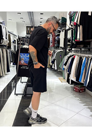 Waffle Kumaş Oversize Erkek T-Shirt & Şort İkili Takım