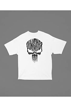 Punisher Baskılı Unisex Tasarım Tişört, Oversize Marvel Tişört