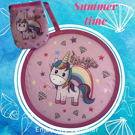 Practology20 cm Unicorn Desenli Hafızalı telli Katlanabilir Yuvarlak Yelpaze