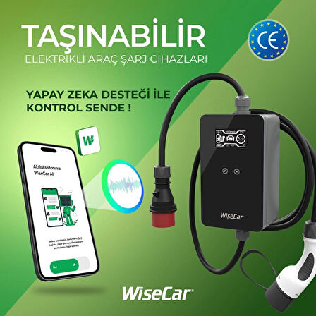 WiseCar WTP3 22 & 11 KW Taşınabilir Yapay Zeka Destekli Akıllı Elektrikli Araç Şarj Cihazı |  Mobil Uygulama & WiseCar AI