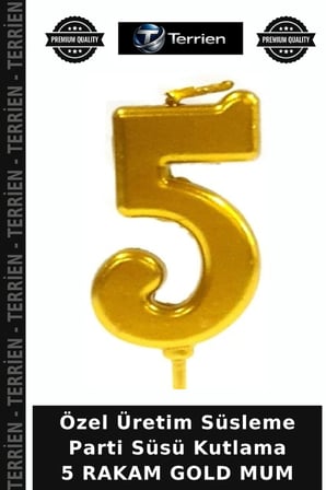 Özel Üretim Süsleme Parti Süsü Kutlama 5 RAKAM GOLD MUM