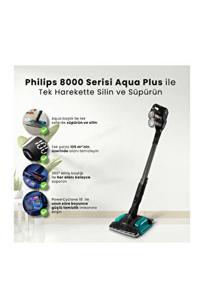 Aqua Plus Kablosuz Şarjlı Dik Süpürge, 80 Dakika Kullanım Süresi, Islak ve Kuru Kullanım