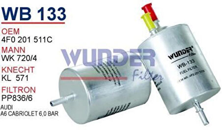Wunder WB133 Benzin Filtresi A4 A6 A8 2.0 FSI 3.0 TFSI MRMOEM-1081038