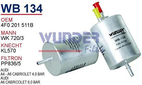 Wunder WB134 Yakıt Filtresi Audi A4-A6 Cabriolet 4.0 Bar Fn2322 MRMOEM-1081040