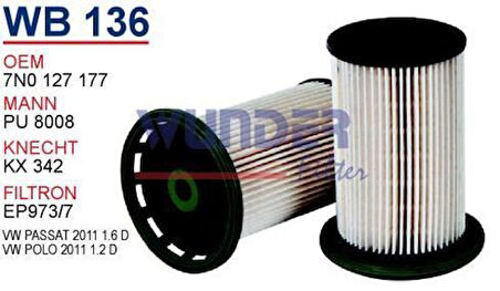 Wunder WB136 Yakıt Filtresi Volkswagen Passat 2011-1.6 Dizel MRMOEM-1081044