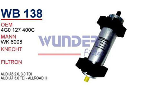 Wunder WB138 Mazot Filtresi A6 10-11 A7 11-2.0 TDI 3.0 TDI MRMOEM-1081048