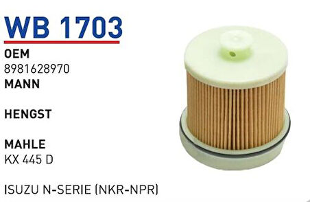Wunder WB1703 Mazot Filtresi Isuzu NQR Euro 4 Kagıt MRMOEM-1081136