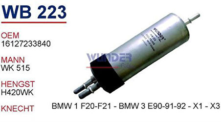 Wunder WB223 Yakıt Filtresi BMW 1 F20-F21-BMW 3 E90-91-92-X1-X3 H420Wk MRMOEM-1081294