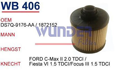 Wunder WB406 Mazot Filtresi Citroen Berlingo-C-Elysee-C3-C4-C5 1.6 HDI MRMOEM-1081415