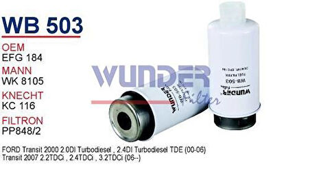 Wunder WB503 Mazot Filtresi Transit W184 00-06 2.0 TDCI 2.4 TDCI 197mm Wk8105 MRMOEM-1081454