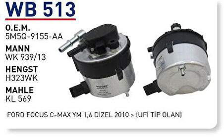 Wunder WB513 Mazot Filtresi C-Max Fiesta VI Focus II 1.6 TDCI MRMOEM-1081519