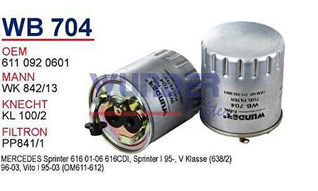 Wunder WB704 Mazot Filtresi Sprinter 00-06 Vaneo Vito 1.7 2.2 MRMOEM-1081689