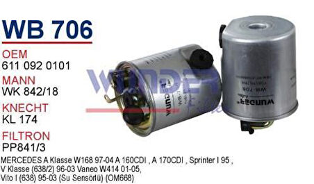 Wunder WB706 Mazot Filtresi Sprinter 00-06 Vito 110 CDI MRMOEM-1081697