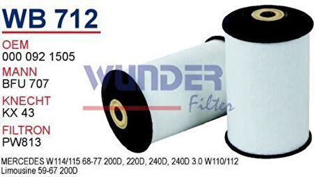 Wunder WB712 Mazot Filtresi Mercedes 115-123-124 Kasa 200D-220D Fn2325 MRMOEM-1081725