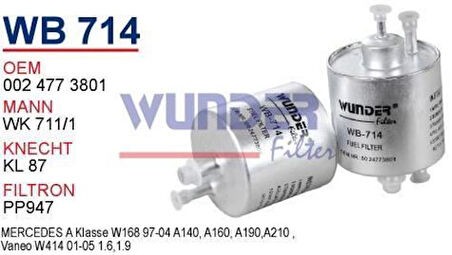 Wunder WB714 Benzin Filtresi Mercedes A Seri W168 A140 A160 A190 A210 MRMOEM-1081731