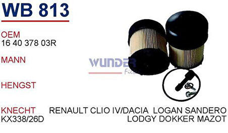 Wunder WB813 Mazot Filtresi Clio IV Captur 1.5 DCI Pu9011Zkıt Fn0167 MRMOEM-1081799