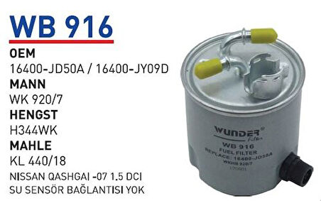Wunder WB916 Mazot Filtresi XTrail Qashqai Wk920 7 Fn0180 W MRMOEM-1081879
